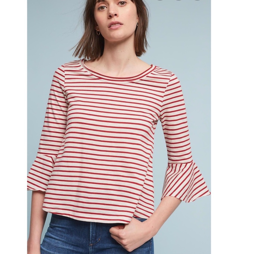 Anthropologie Pleione Red & White Striped Top